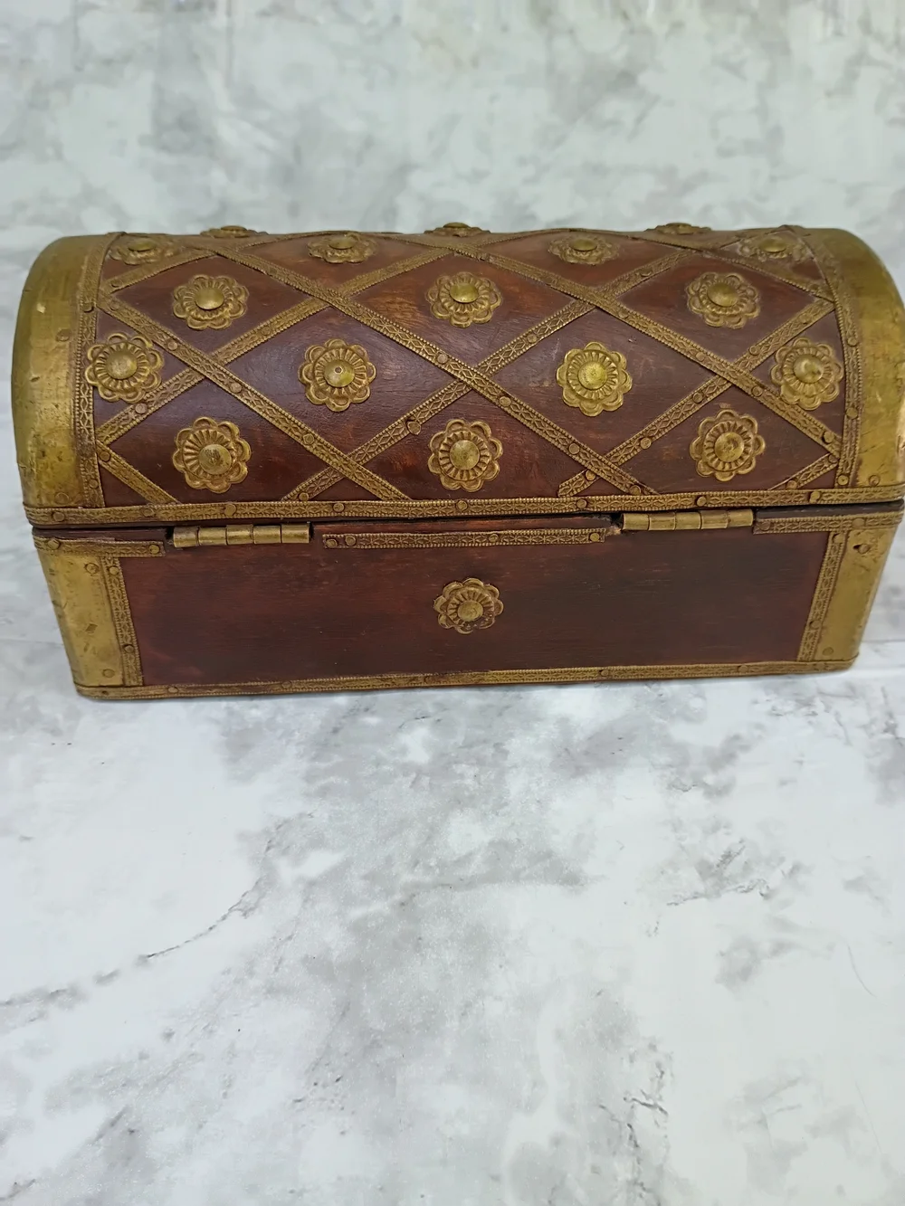 Vintage Ornate Brown Floral Dome Jewelry Chest
